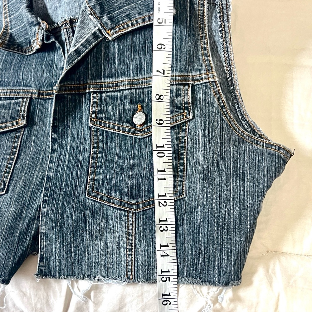 VTG Von Dutch Cropped Denim Vest Y2K 2000s Streetwear Logo Back Raw Hem Size M - Picture 7 of 7